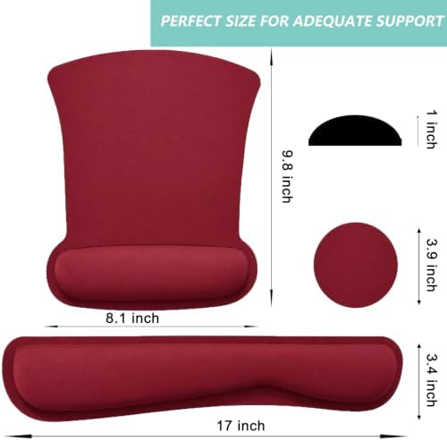 Keyboard Wrist Rest Pad Mouse Pad with Wrist Support Set of 3, Gaming Mousepad with Non-Slip Rubber Base, Ergonomic Memory Foam Mouse Cushion Support for Home Office Laptop Computer, Red - Image 6