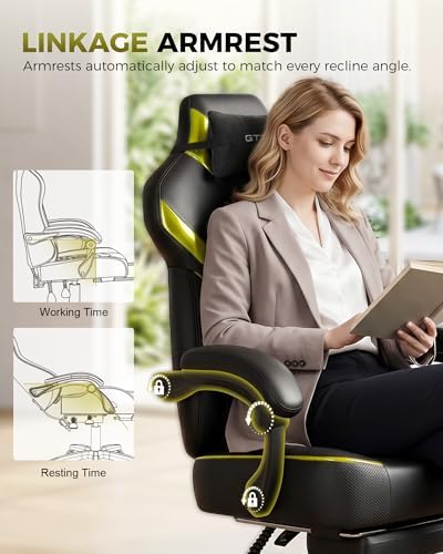 GTPLAYER Big and Tall Gaming Chair with Footrest, High Back Ergonomic Office Chair for Adults, Heavy Duty 350 lbs Capacity, Premium Leather & Iridescent Trim, ACE-Armor, Yellow - Image 5