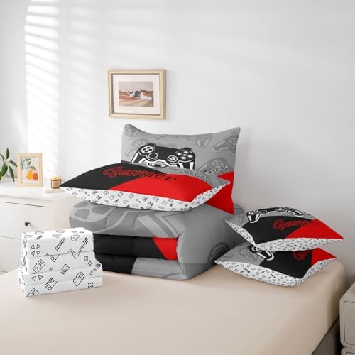 Feelyou Gamer Comforter Set with Sheets for Boys Teens Gaming 7 Piece Bedding Set King Size Video Game Contoller Home Bed in a Bag Decor for Kids Bed Set - Image 5