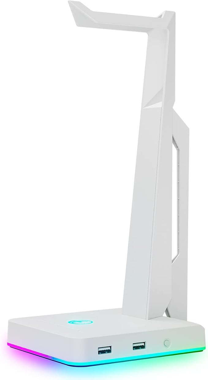 IFYOO RGB Gaming Headset Stand with 2 USB Ports, Game Headphone Mount for PC, Xbox One, PS4, Switch, Earphone Holder Hanger, Great for Gaming Stations, Fancy Desk Gamer Accessories, White by IFYOO
