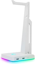 IFYOO RGB Gaming Headset Stand with 2 USB Ports, Game Headphone Mount for PC, Xbox One, PS4, Switch, Earphone Holder Hanger, Great for Gaming Stations, Fancy Desk Gamer Accessories, White by IFYOO