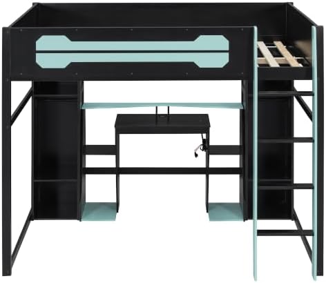 Merax Full Size Gaming Loft Bed with Desk and Built-in Wardrobe & Cabinets - Image 4