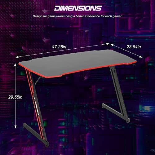 BestOffice | 47" Gaming Table | Red | Z-Shaped Computer Desk - Image 3