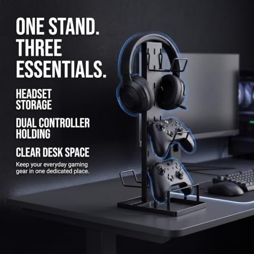Headset Stand, Metal Controller Holder with 4 Adjustable Hooks, Black Headphone Stand for Desk, Controller Organizer Rack for Game Controllers & Gaming Accessories, Gift for Men Son Husband Boyfriend - Image 4