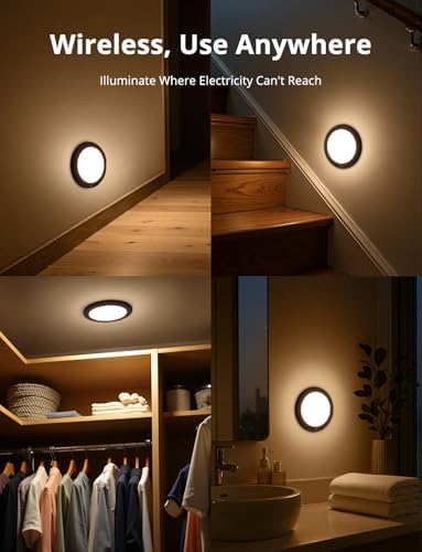 Combuh 2 Pack Black Operated Battery Powered Motion Sensor Ceiling Lights Wireless, Rechargeable 60 Day Battery Life Waterproof Inside Shower Lighting with Remote Magnetic No Wiring for Garage Closet - Image 7