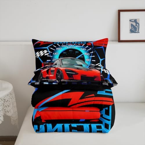 Feelyou Sports Car Comforter Red Race Car Comforter Set Toddler for Kids Boys Girls Extreme Sports Theme Bedding Set Cool Speed Luxury Car Decor Quilt Set with 1 Pillowcase 2Pcs - Image 5