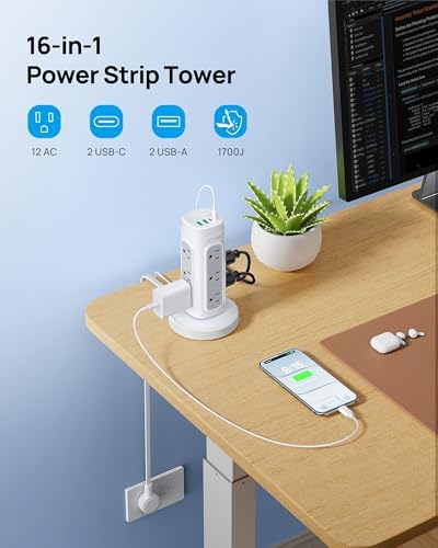 TROND Rotating Plug Power Strip Tower with Semi-Retractable Cord 10 ft - Image 5