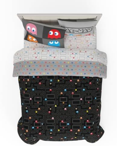 Pac-Man Gaming Bedding 7 Piece Super Soft Cozy Reversible Comforter and Sheet Set with Sham, Full, (Officially Licensed Product) By Franco by Franco
