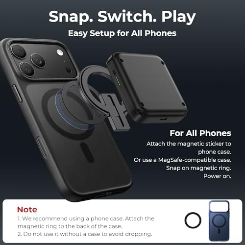 abxylute M4 Snap-On Mobile Gaming Controller for Android & iPhone, Switch 1&2, Portable Bluetooth Controller, Pocket-Sized Retro Arcade Phone Gamepad Kickstand, Dual Joystick Turbo Pro Gaming Magnetic (Black) - Image 5