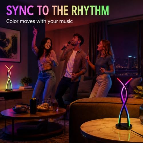 MORIACC Modern RGB LED Table Lamp, Cross-Curve Ambient Light with Music Sync, Dimmable 10%-100% Color Changing Desk Lamp, App and Remote Control, USB Powered for Bedroom Home Decor - Image 2