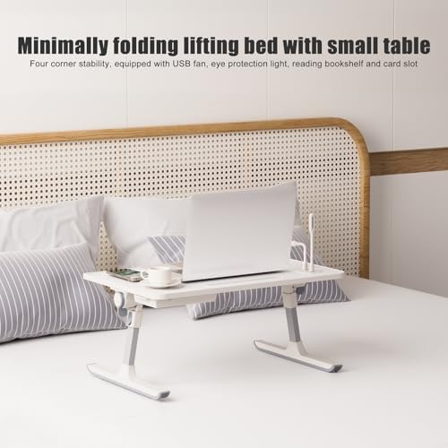Laptop Desk Foldable Bed, Table Folding Breakfast Tray, Adjustable Laptop Bed Table with Heights and Angles, Foldable Table with Storage Drawer Eating, Working, Writing, Gaming, Drawing (White) - Image 7