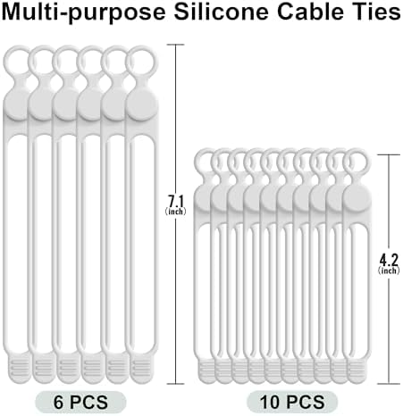 Silicone Cable Ties, Cord Organizer Cable Management,2Sizes-White - Image 6