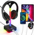 cozoo RGB Headphone Stand with Charger 3 USB Ports and 2 AC Outlets,2 USB-A 1 Type C,Desk Gaming Headset Holder with 9 Light Modes,PC Gaming Desk Accessories,Gamer Gifts,RGB Gaming Stuff Headset Stand by COZOO