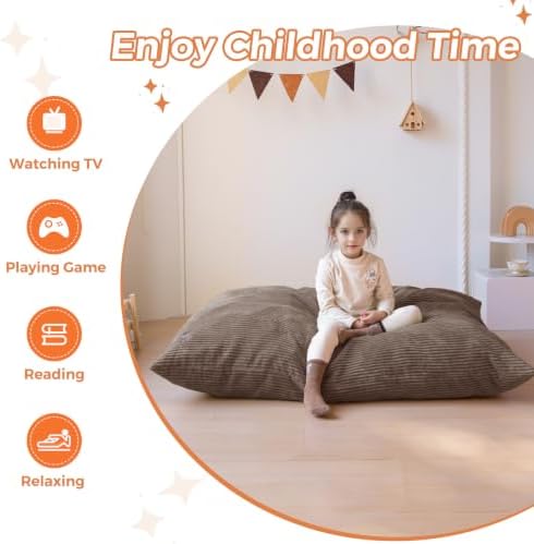 MAXYOYO 3 in 1 Kids Bean Bag Chair, Comfy Floor Sofa with Removed Cover | Convertible Chair Folds from Bean Bag to Lounger, Floor Couch with High-Density Foam Filling, Floor Sofa for Gaming, Brown - Image 6