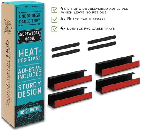 Scanfield Under Desk Cable Management Tray, No-Screw, 17-Inch, 4-Pack Black - Image 5