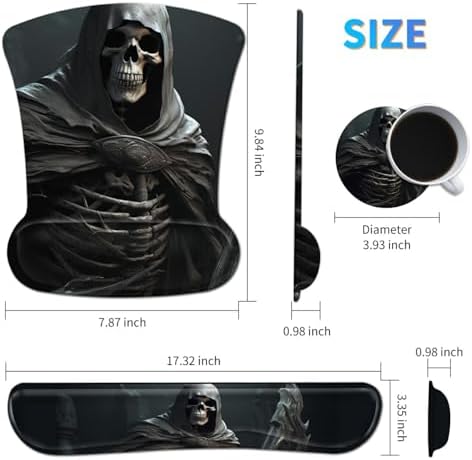 Ergonomic Mouse Pad with Wrist Support Gel, Upgrade Keyboard Wrist Rest Pad Set, Cool Skull - Image 2