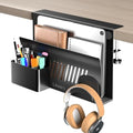 Litwaro Desk Side Storage, No Drill Laptop Holder with Magnetic Pen Holder, Clamp on Laptop Mount with Sticky Headphone Stand, Hanging Organizer for Office, Fits Flat Table Edge 0.4" to 2" (Black) by Litwaro