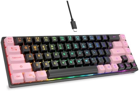 GEODMAER 65% Gaming Keyboard, LED Backlit, Ultra-Compact Anti-Ghosting No-Conflict 68 Keys Membrane Gaming Wired Keyboard for PC Laptop Windows Gamer(Black-Pink) by GEODMAER
