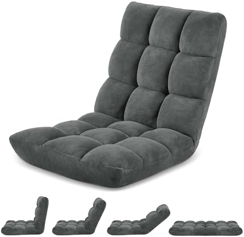 Murago Floor Chair with Back Support, 14 Adjustable Position, Dark Grey | Japanese Meditation Folding Floor Seating, Gaming Chair Recliner with Comfy Cushion, for Adults, Living Room by Murago