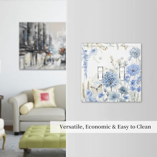 Decorative Light Switch Cover Plate Blue Floral Hydrangea Watercolor Wildflower 2 Gang Switch Plate Covers Double Toggle Wall Plate Dual Device Electrical Switchplate Dimmer Faceplate Bedroom - Image 7
