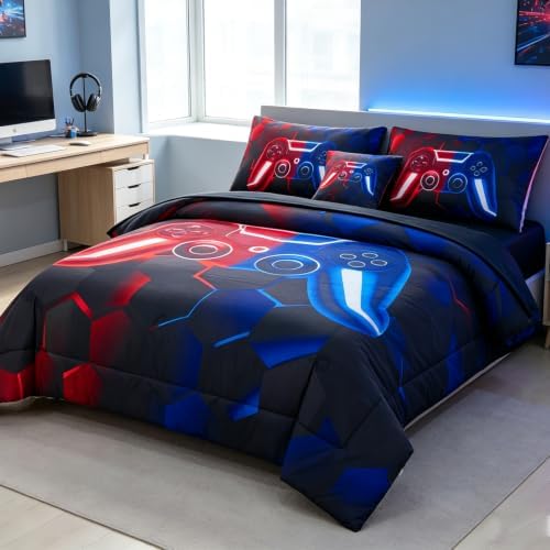 URBONUR Gamer Queen Comforter Set for Teen Boys 6-Piece Kids Bed-in-a-Bag - Image 2