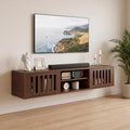 59" Floating TV Stand Wall Mounted with Power Outlet, Walnut by LANDASSYHOME