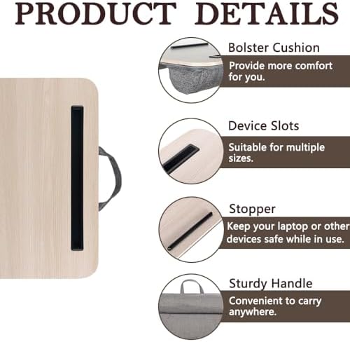 Portable Laptop Desk Fits Up to 16“ Laptops, with Tablet Slot, Built-in Cushion, Great for Home & Office,Lap Desk for Laptop,Lap Desk with Cushion (Light Wood, Medium) - Image 5