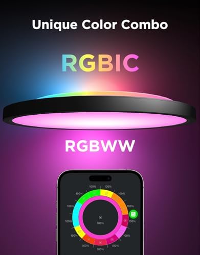 Govee Smart Ceiling Light, RGBIC 2400LM 2700K-6500K 12 Inch 1 Pack Black - Image 2