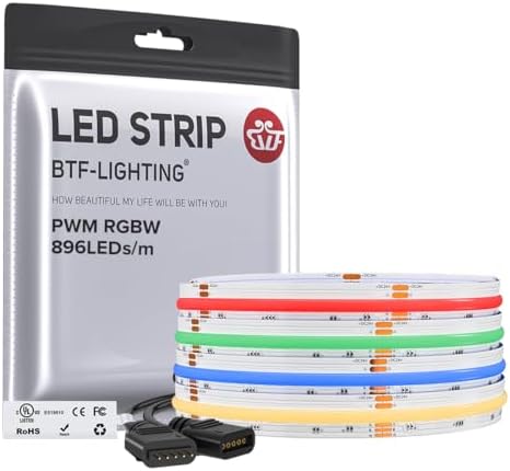 BTF-LIGHTING FCOB COB LED Strip Light,UL Listed RGBW 3000K 896LED/m High Density LED Tape Light,9.8FT DC24V 12mm Width Color Changing Light for Bedroom Home Indoor DIY Decor(No Adapter or Controller) by BTF-LIGHTING