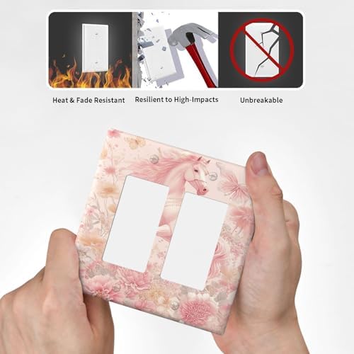 Decorative Outlet Covers Fantastical Pink Horse and Flowers 2 Gang Light Switch Cover Plate Double Rocker Wall Plate Gfci Switch Plate Covers Plug Faceplate for Bedroom Decor - Image 6
