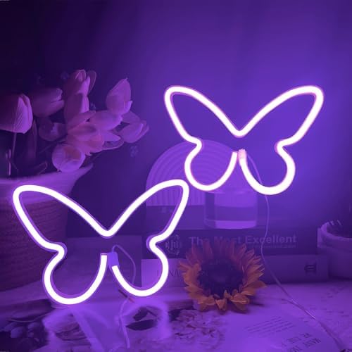 2 PCS Butterfly Neon Signs Purple Butterfly LED Neon Light for Bedroom by Bernicekelly