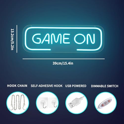 Ice Blue GAME ON Signs,USB Powered Gaming Letter Neon Sign - Image 3