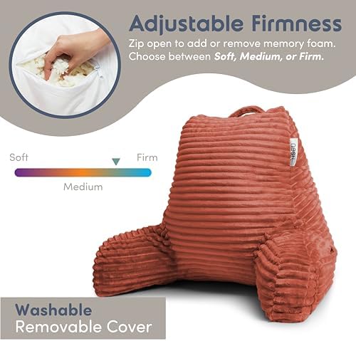 Nestl Reading Pillow with Shredded Memory Foam, Luxe Cut Plush Back Pillow for Sitting Up in Bed, Back and Arms Adjustable Support for Adult & Teens, Backrest Pillows with Washable Cover Misty Rose - Image 3