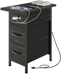 Huuger Narrow End Table with Charging Station, Side Table with 2 Drawers by Huuger
