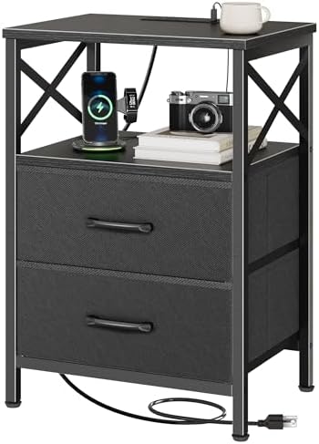 Huuger Night Stand with Charger Station, USB-C Port, End Table by Huuger