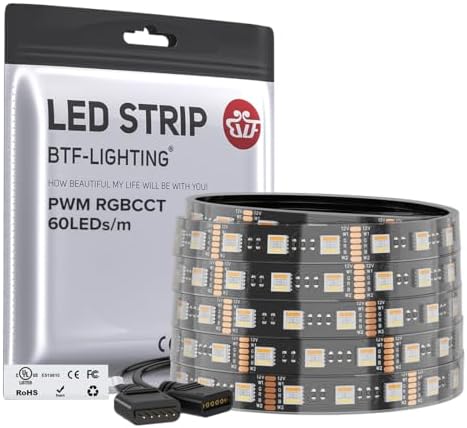 BTF-LIGHTING RGBCCT LED Strip UL Listed 16.4ft 60LED/m 300LED DC12V IP67 by BTF-LIGHTING