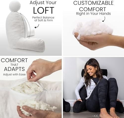 Husband Pillow XXL The Original for Adults - 30" Tall Backrest for Sitting Up in Bed - Firm Support Reading & Bed Rest Pillows for Adults, Neck Roll, Removable Cover - TV - Black - Image 2