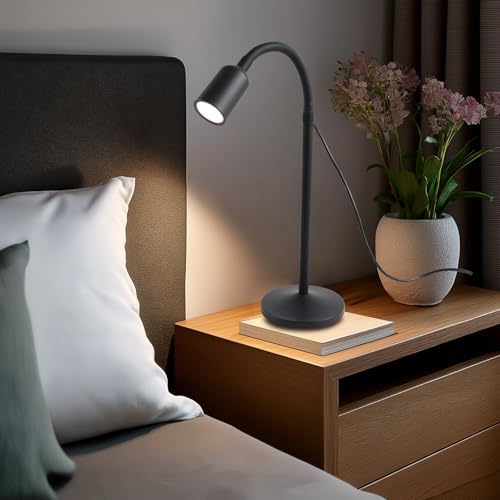 DAMI Small Desk Lamp with Flexible Gooseneck, USB Reading Light Nightstand with 3 Color Temperatures, Dimmable Eye-Caring Bedside Table Lamp for Home Office Bedroom Dorm RV - Black - Image 7