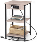 WLIVE Grey End Table with Charging Station, Small Night Stand by WLIVE