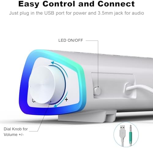 SOULION R30 Computer Speakers for Desktop PC, Wired USB Powered 3.5mm Aux - Image 3