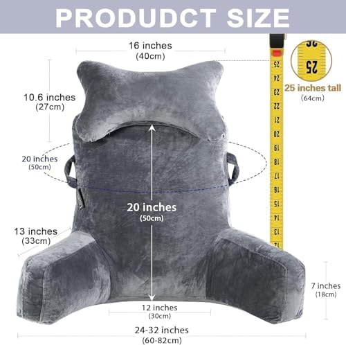 SLIGUY Reading Pillow-Bed Rest Pillow with Detachable Neck Roll & Support Arm for Sitting in Bed Couch or Floor-Backrest Reading Pillow Adult Back Pillow for Reading/Watching TV/Gaming,Dark Grey - Image 3
