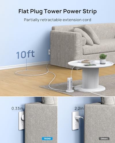 TROND Semi-Retractable Power Strip Tower 10 ft for Easy Cable Management - Image 2
