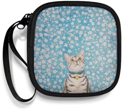 Cat Earbuds Case Portable Earbuds Carrying Case, Portable Earphone Case Phone Accessories Organizer with Handle for SD Card, USB Charging Cable Blue by Unknown