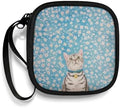 Cat Earbuds Case Portable Earbuds Carrying Case, Portable Earphone Case Phone Accessories Organizer with Handle for SD Card, USB Charging Cable Blue by Unknown