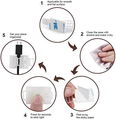 50Pcs Adhesive Cable Management Clips with 50Pcs Zip Ties, Adjustable Nylon Cable Strap Ties Wire Clips Clamps Organizer, Extra Screw & Hole - 3.55 Inch White - Image 5