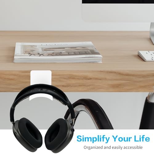 YAODHAOD Headset Hanger Holder Wall Mount, Sticky Headset Stand Holder Clip Under Desk for All Headphone/Controller (White,Wall-Mounted) - Image 2
