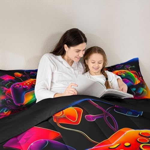 Erosebridal Gamer Comforter Set Game Consoles Girl Toddler Bedding Set for Teenage Boys Modern Gaming Comforter Abstract Vintage Quilt - Image 3