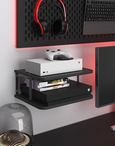 Black Projector Wall Shelf/Floating Under TV Game Double Shelf Stand for Xbox, Router/Entertainment Center, Projector Holder Accessories by AREAJD