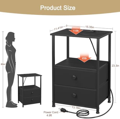 LOAKEKEL Nightstands Set of 2, LED Night Stand with Charging Station - Image 3