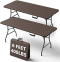 6FT Folding Table, Heavy Duty Plastic Fold-in-Half Utility Table with Handle, Portable Camping Picnic Table with Steel Legs for Indoor Outdoor Party, Dining, Brown,2 Pack by FoldingFurniture
